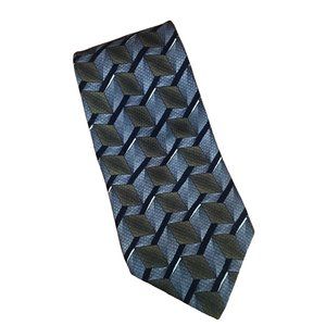 Ziggurat by Mulberry Abstr Geo Gray Brown Blk Boxes 100% Silk Handmade Men’s Tie